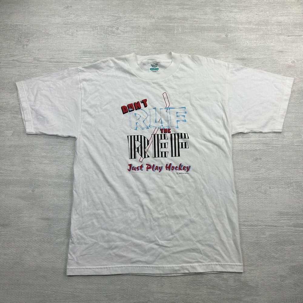 Vintage Hockey‎ Shirt Adult XL White Don't Rough The Ref Just Play Hockey Funny